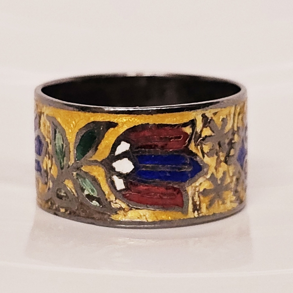 Vintage Sterling Enamel Ring  7.5